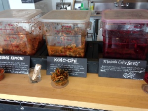 Kimchi, kale-chi, and masala cider beets at Number 1 Sons' Union Market pop-up shop